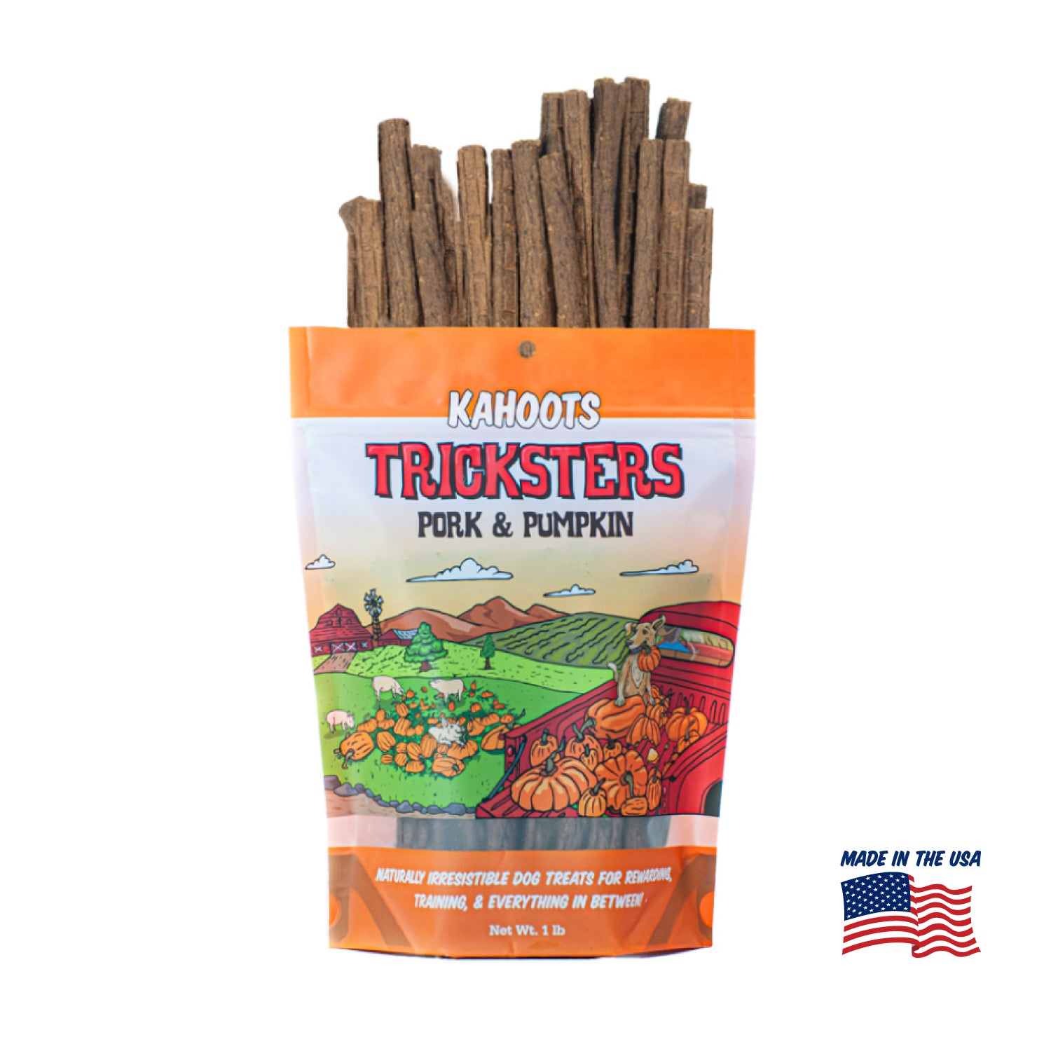Kahoots pork tricksters packaging. Made in the USA