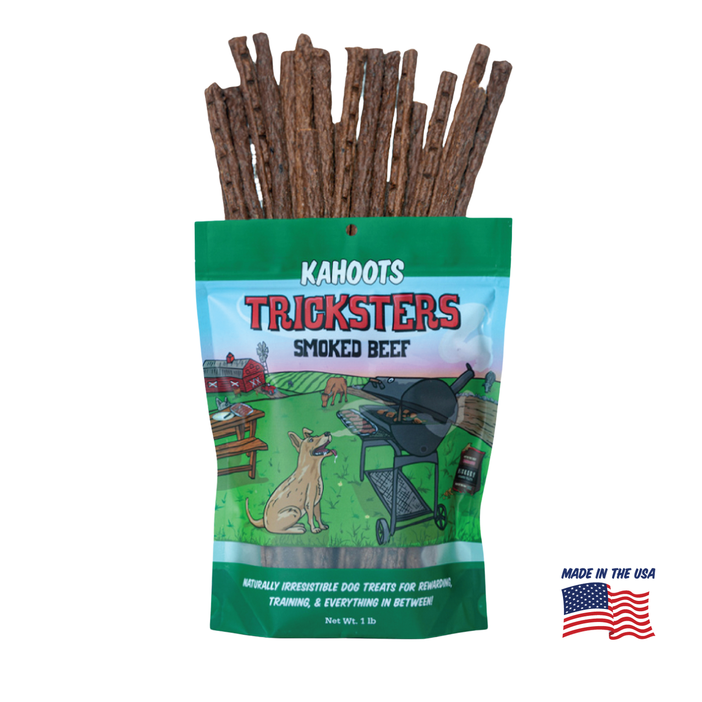 Kahoots beef tricksters packaging. Made in the USA