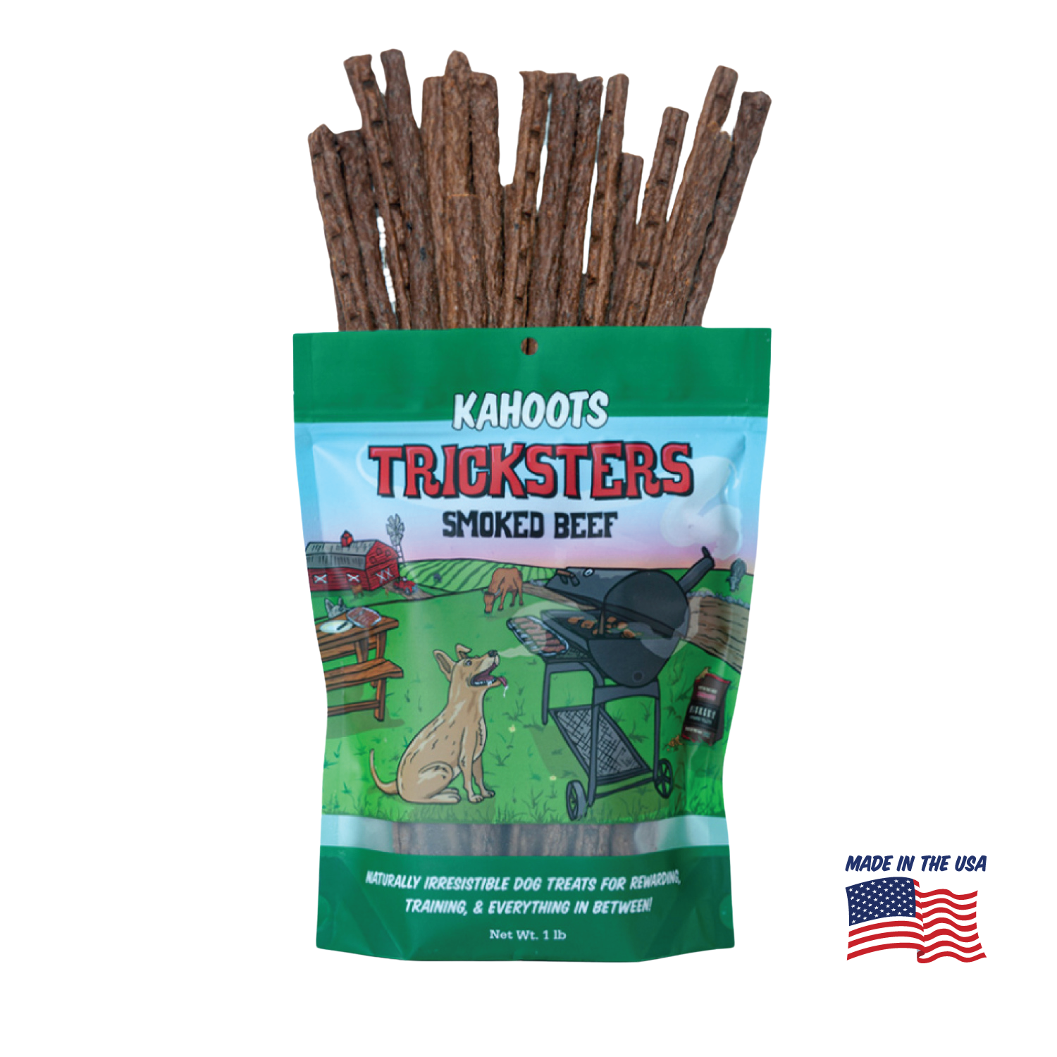 Kahoots beef tricksters packaging. Made in the USA