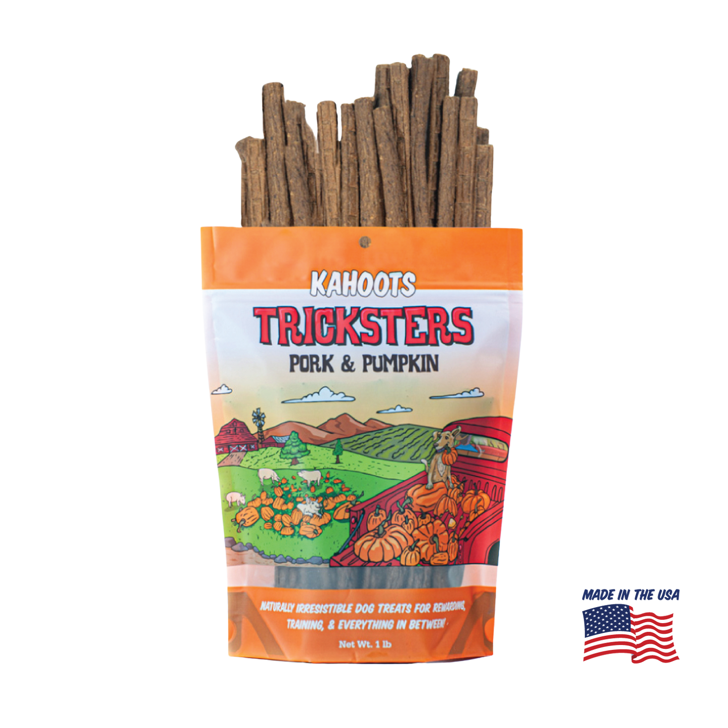 Kahoots pork tricksters packaging. Made in the USA