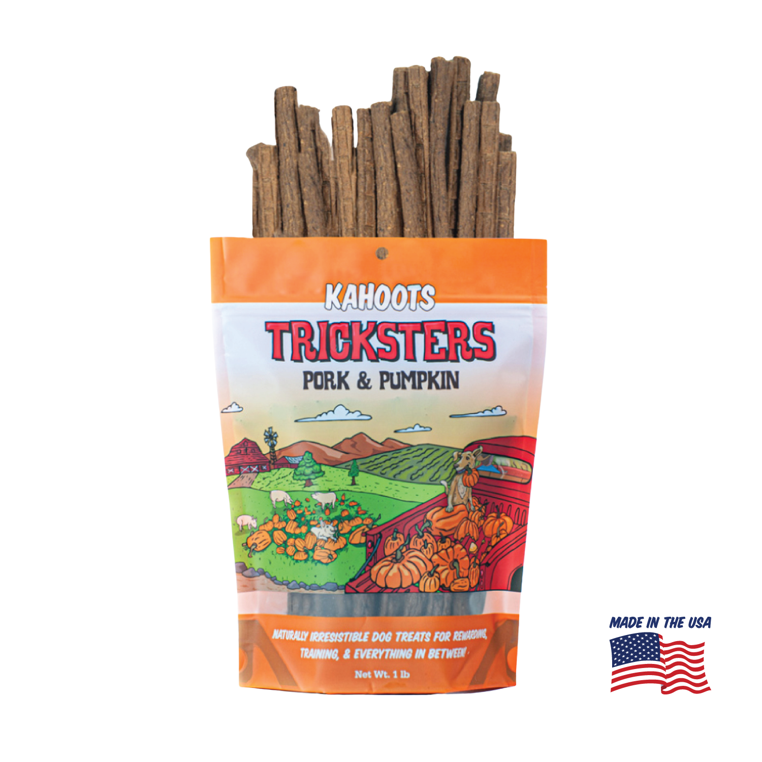 Kahoots pork tricksters packaging. Made in the USA