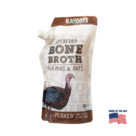 Kahoots turkey bone broth for pets, made in the USA