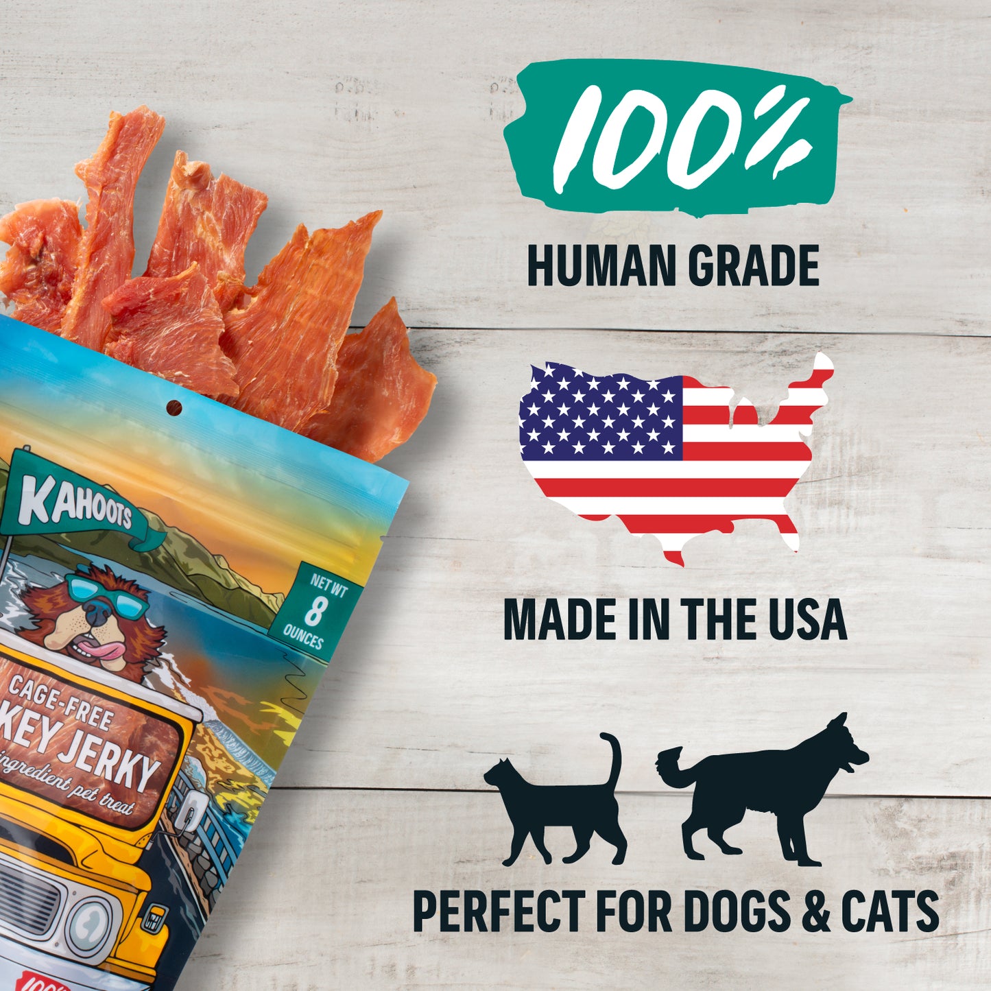 Turkey jerky dog treat USP: 100% human grade, made in the USA, Perfect for dogs and cats