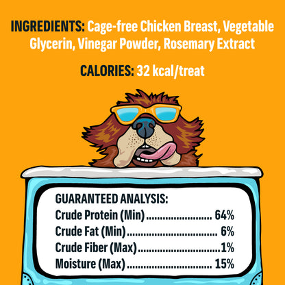 Chicken jerky back of bag. List of ingredients: and guaranteed analysis