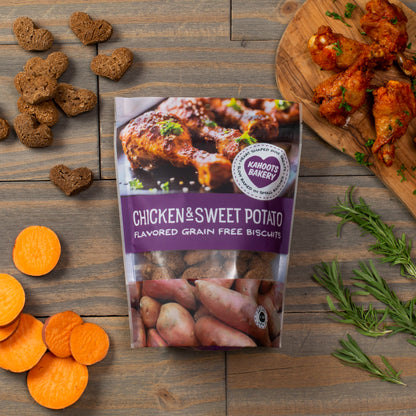 Chicken and sweet potato biscuits near ingredients