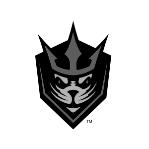 Black and white logo of a seal wearing a crown on a white background