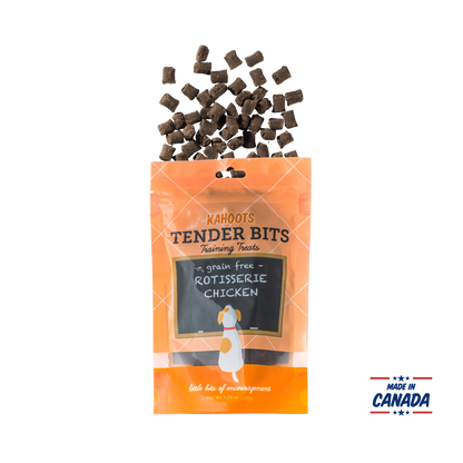 Kahoots dog treats tender bits rotisserie chicken ingredients back panel