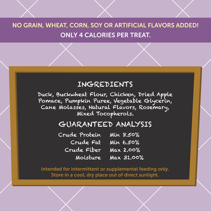 Kahoots dog treats tender bits duck and pumpkin ingredients back panel