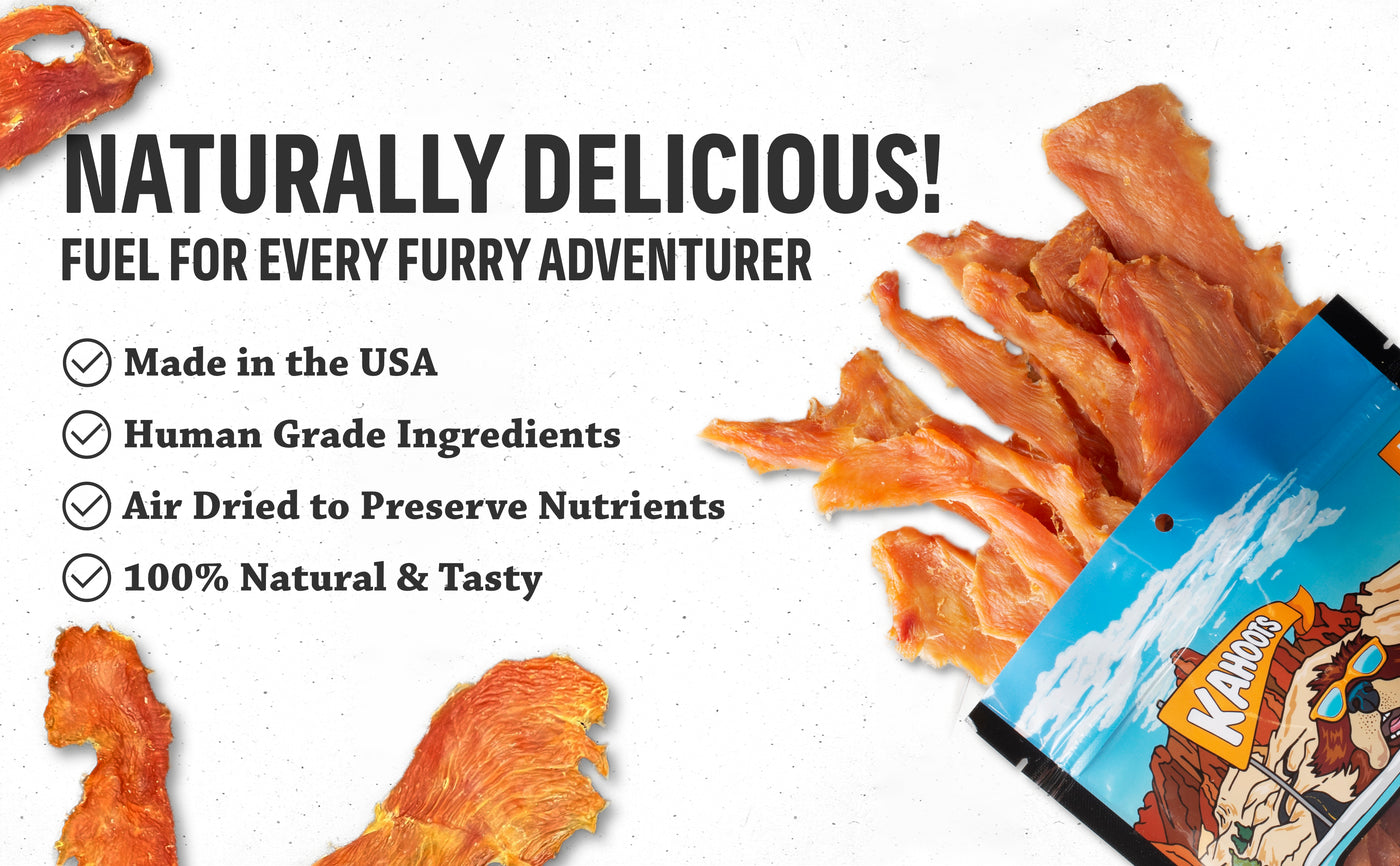 NATURALLY DELICIOUS! FUEL FOR EVERY FURRY ADVENTURER. Made in the USA, Human Grade Ingredients, Air Dried to Preserve Nutrients, 100% Natural & Tasty
