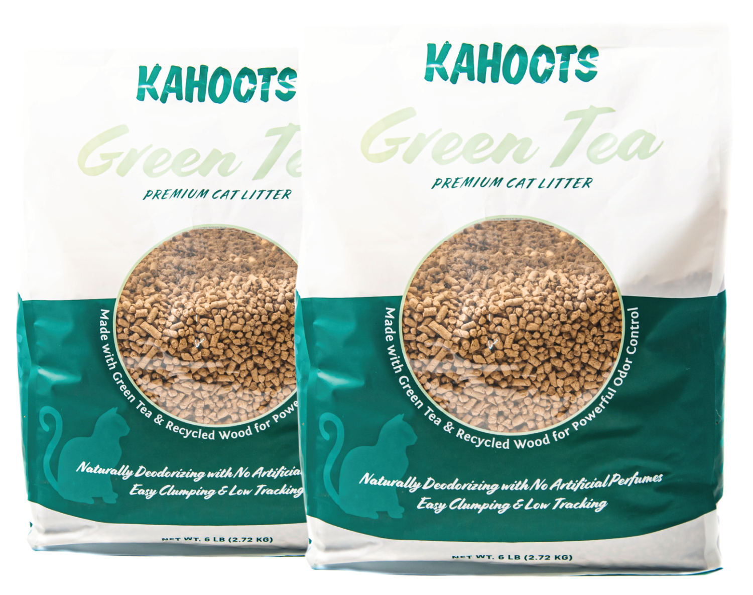 Two bags of kahoots green tea cat litter