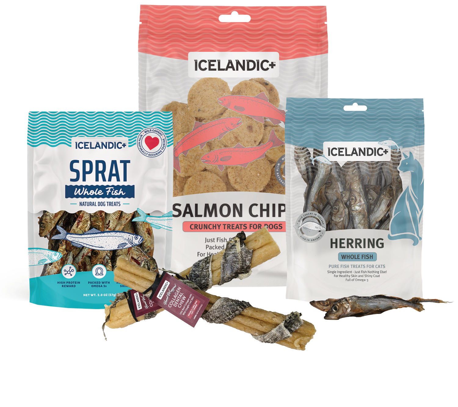 assorted pet treats from Iclandic plus