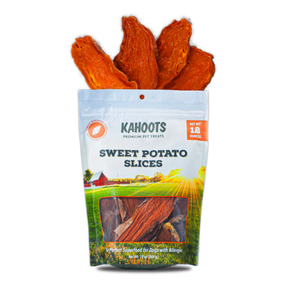 Sweet potatoes coming out of the top of their packaging