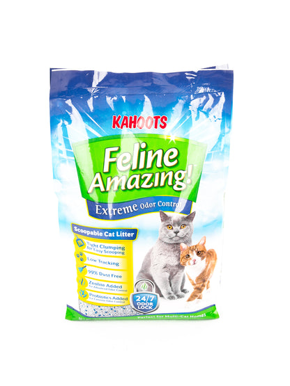 Feline Amazing Extreme cat litter bag. Picture of an adult cat and a kitten on the bag, 14lb