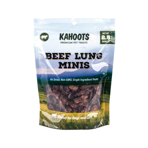 Beef lung minis dog treats in bag