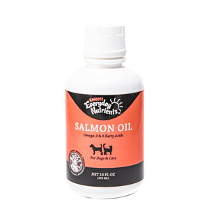 Salmon oil bottle. White bottle with salmon colored label