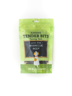 Beef dog treats in a bag. Picture of a cartoon dog sitting in front of a chalk board over a green background