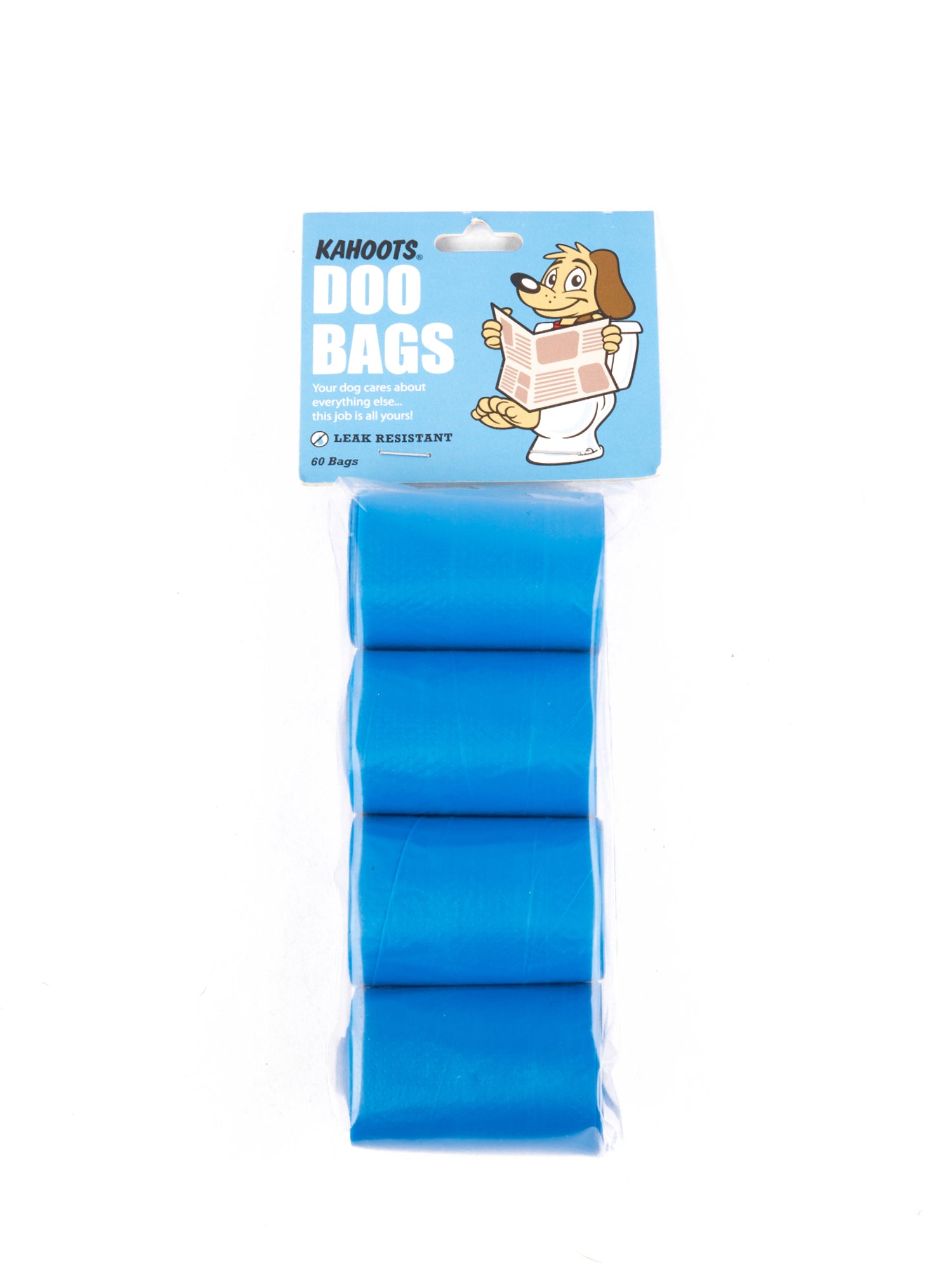 Blue doo bags in rolls, 4 per pack