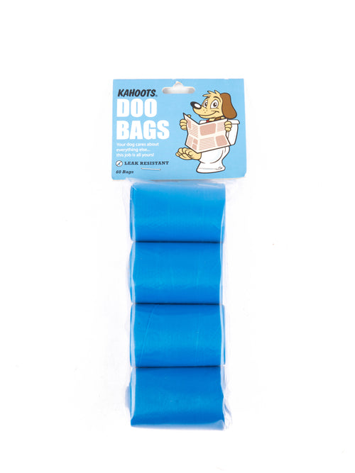 Blue doo bags in rolls, 4 per pack
