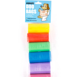 Variety of colorful doo bags in rolls, 6 per pack